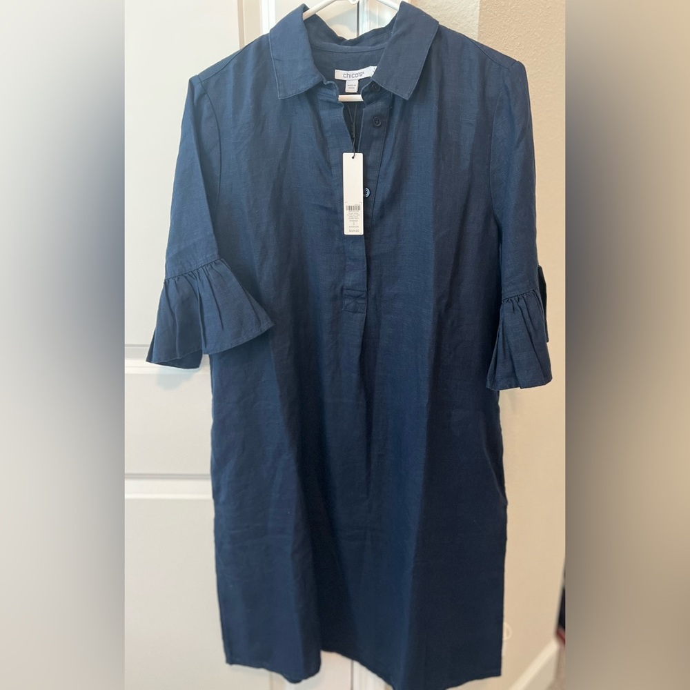 CHICOS NWT Navy Blue Linen Dress in size Chicos size 1 (8-10)